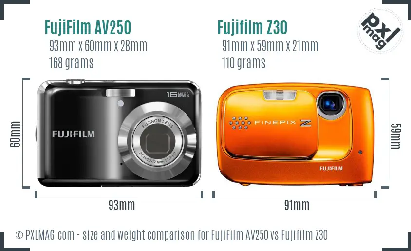 FujiFilm AV250 vs Fujifilm Z30 size comparison FujiFilm AV250 vs Fujifilm Z30 size comparison