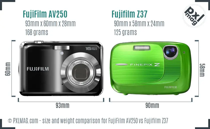 FujiFilm AV250 vs Fujifilm Z37 size comparison