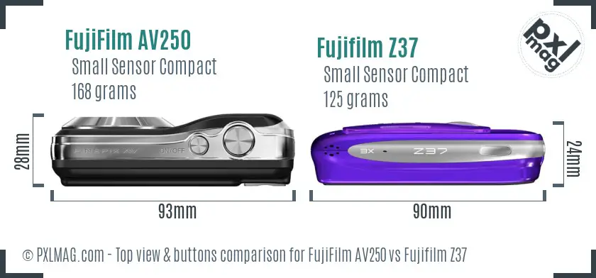 FujiFilm AV250 vs Fujifilm Z37 top view buttons comparison