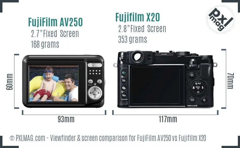 FujiFilm AV250 vs Fujifilm X20 Screen and Viewfinder comparison