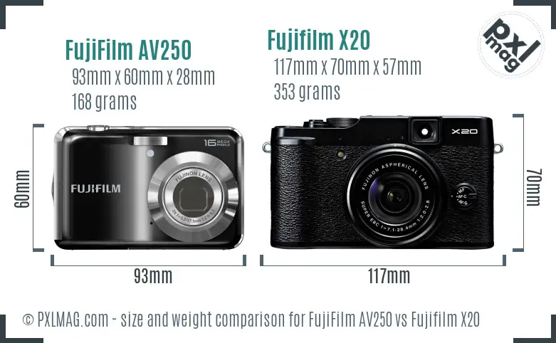 FujiFilm AV250 vs Fujifilm X20 size comparison