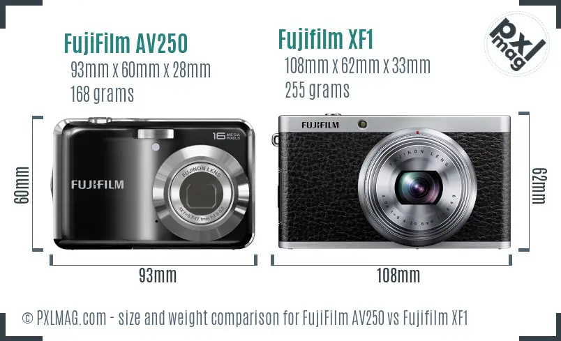 FujiFilm AV250 vs Fujifilm XF1 size comparison