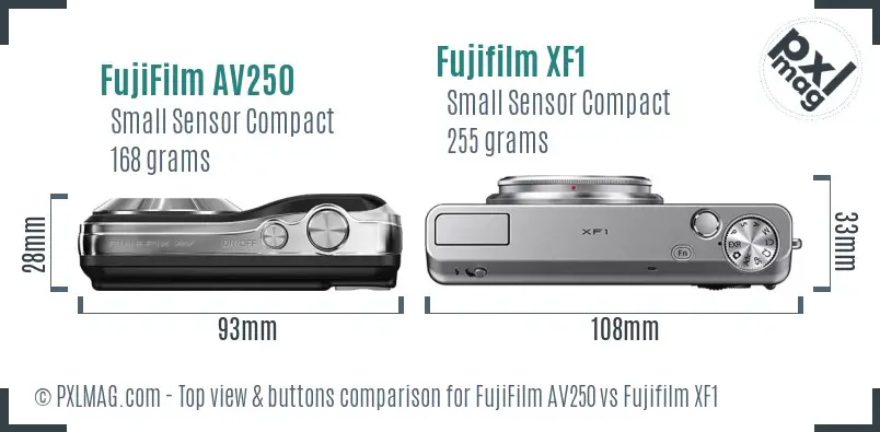 FujiFilm AV250 vs Fujifilm XF1 top view buttons comparison