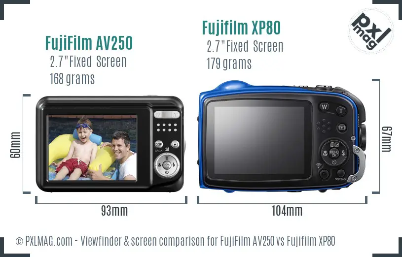 FujiFilm AV250 vs Fujifilm XP80 Screen and Viewfinder comparison