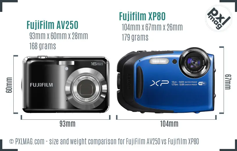 FujiFilm AV250 vs Fujifilm XP80 size comparison