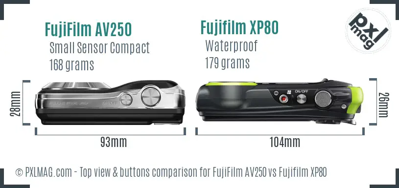 FujiFilm AV250 vs Fujifilm XP80 top view buttons comparison