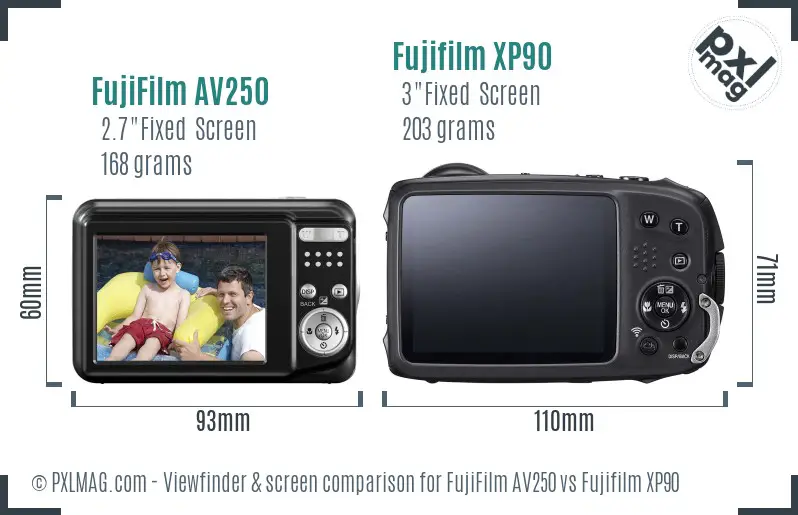FujiFilm AV250 vs Fujifilm XP90 Screen and Viewfinder comparison