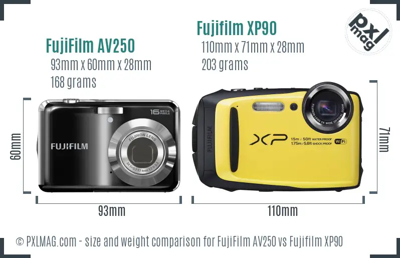 FujiFilm AV250 vs Fujifilm XP90 size comparison