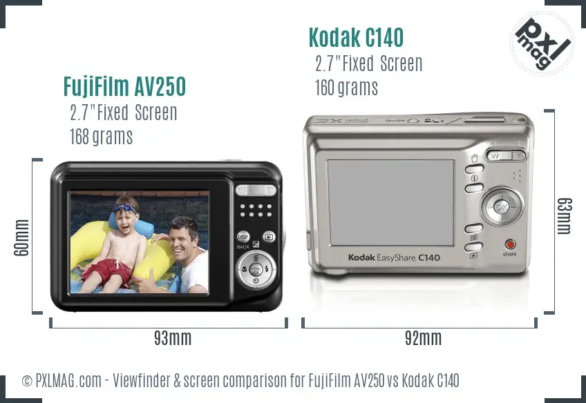 FujiFilm AV250 vs Kodak C140 Screen and Viewfinder comparison