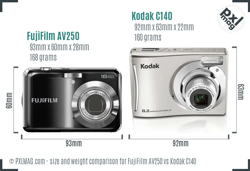 FujiFilm AV250 vs Kodak C140 size comparison