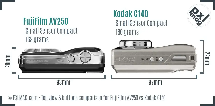 FujiFilm AV250 vs Kodak C140 top view buttons comparison