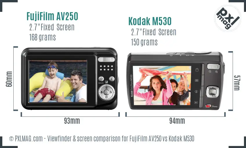 FujiFilm AV250 vs Kodak M530 Screen and Viewfinder comparison