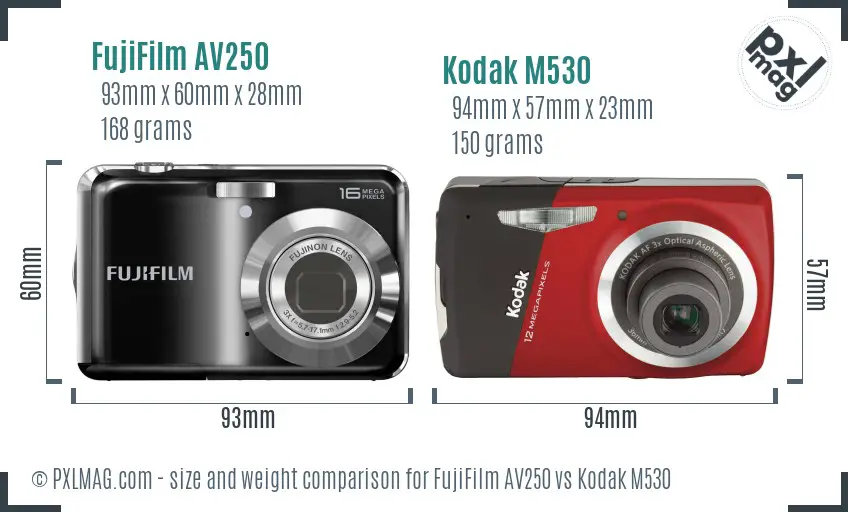 FujiFilm AV250 vs Kodak M530 size comparison