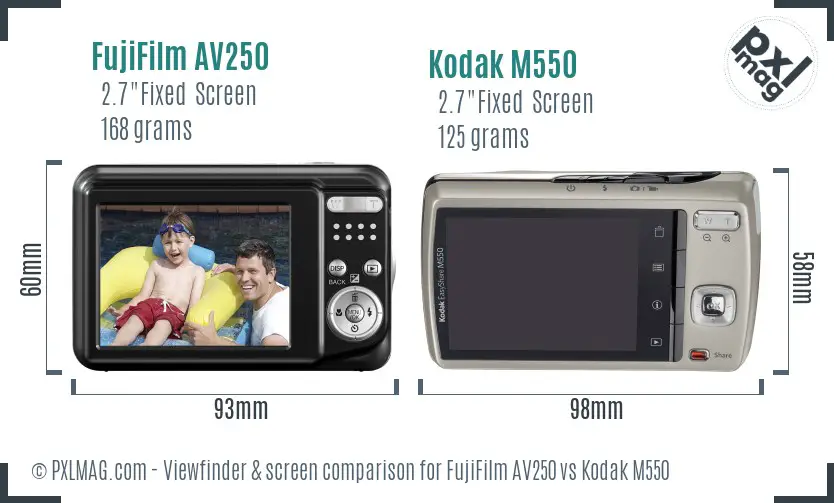 FujiFilm AV250 vs Kodak M550 Screen and Viewfinder comparison