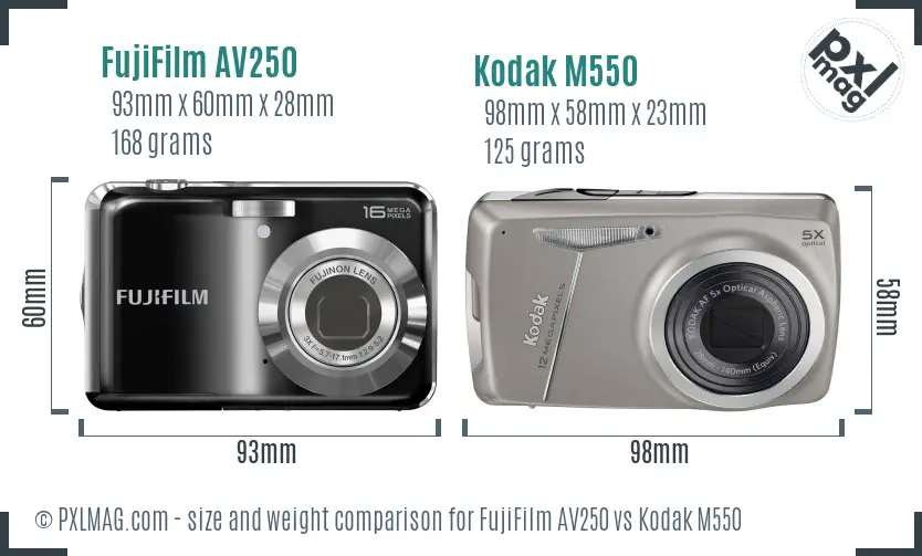 FujiFilm AV250 vs Kodak M550 size comparison