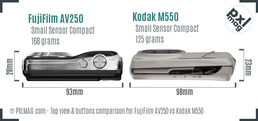 FujiFilm AV250 vs Kodak M550 top view buttons comparison