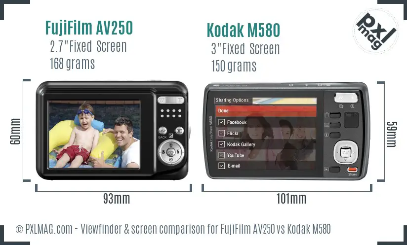FujiFilm AV250 vs Kodak M580 Screen and Viewfinder comparison FujiFilm AV250 vs Kodak M580 Screen and Viewfinder comparison