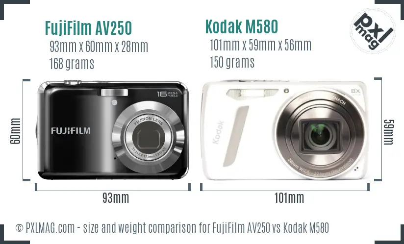 FujiFilm AV250 vs Kodak M580 size comparison FujiFilm AV250 vs Kodak M580 size comparison