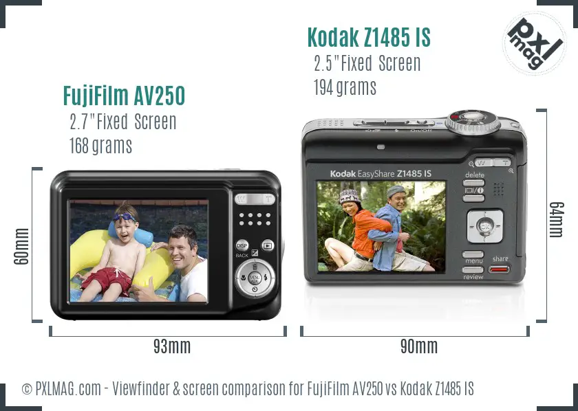 FujiFilm AV250 vs Kodak Z1485 IS Screen and Viewfinder comparison