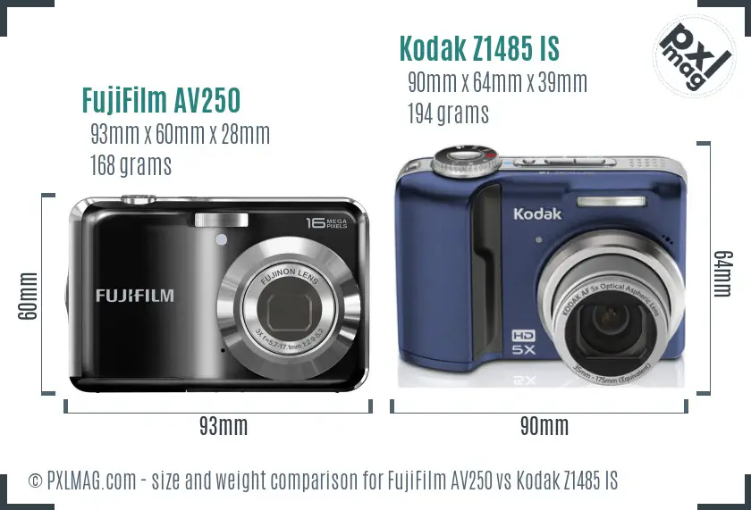 FujiFilm AV250 vs Kodak Z1485 IS size comparison