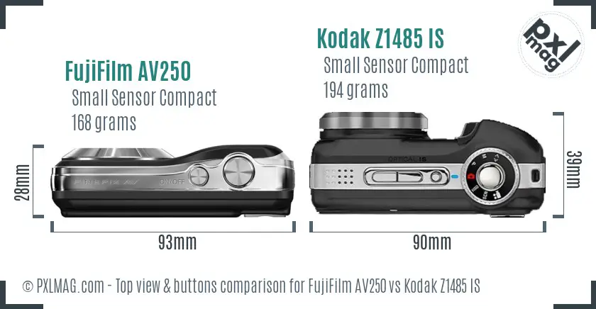 FujiFilm AV250 vs Kodak Z1485 IS top view buttons comparison