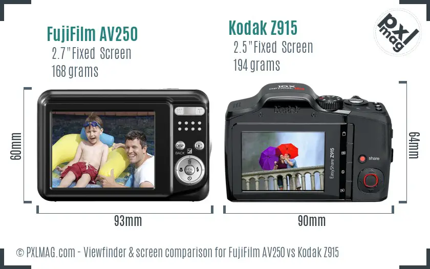 FujiFilm AV250 vs Kodak Z915 Screen and Viewfinder comparison