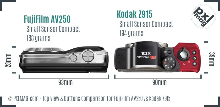 FujiFilm AV250 vs Kodak Z915 top view buttons comparison