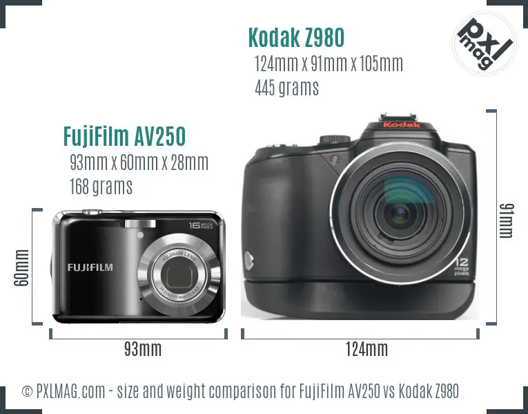 FujiFilm AV250 vs Kodak Z980 size comparison