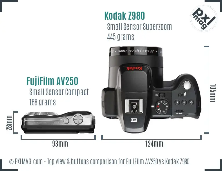 FujiFilm AV250 vs Kodak Z980 top view buttons comparison