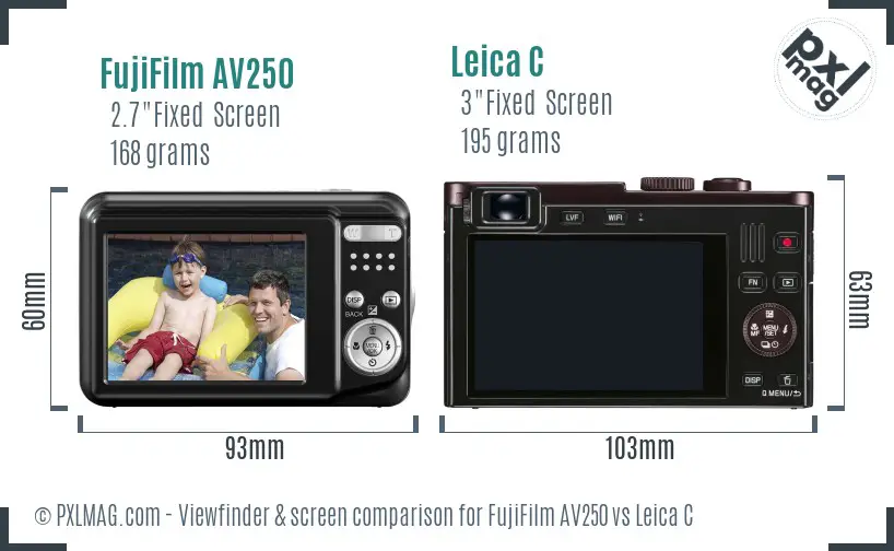 FujiFilm AV250 vs Leica C Screen and Viewfinder comparison