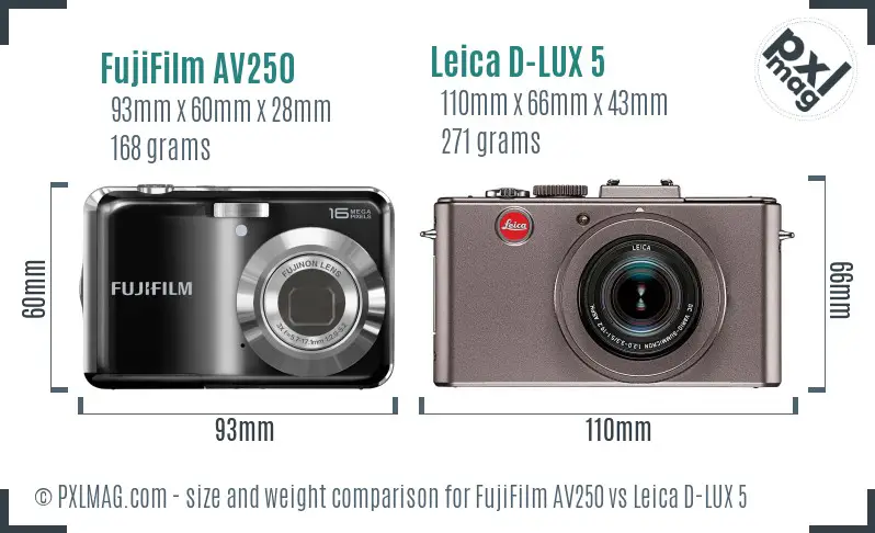 FujiFilm AV250 vs Leica D-LUX 5 size comparison FujiFilm AV250 vs Leica D-LUX 5 size comparison