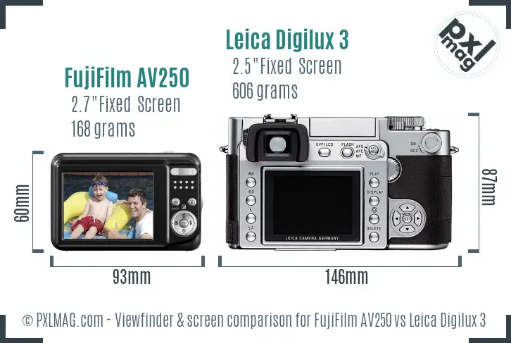 FujiFilm AV250 vs Leica Digilux 3 Screen and Viewfinder comparison