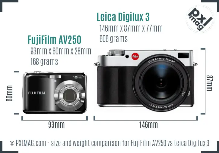 FujiFilm AV250 vs Leica Digilux 3 size comparison