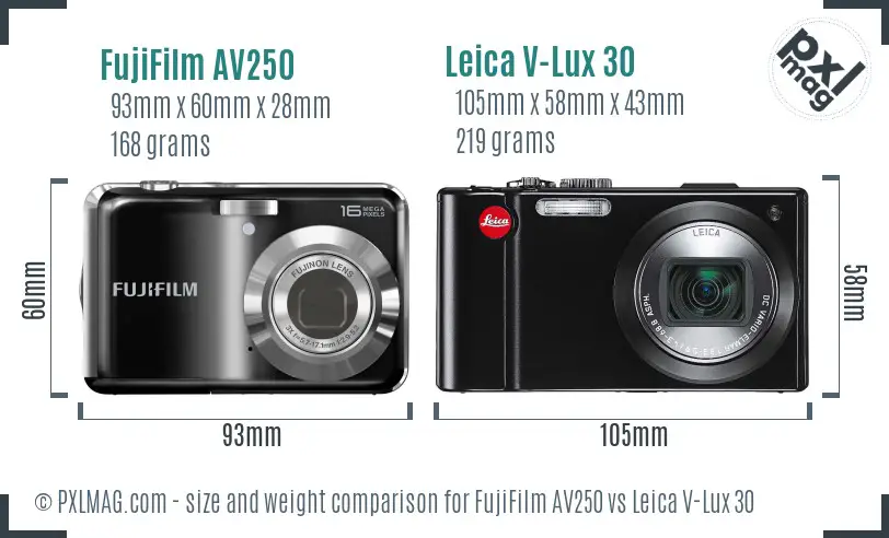 FujiFilm AV250 vs Leica V-Lux 30 size comparison