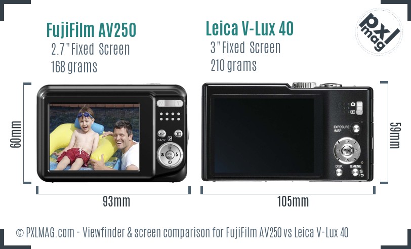 FujiFilm AV250 vs Leica V-Lux 40 Screen and Viewfinder comparison