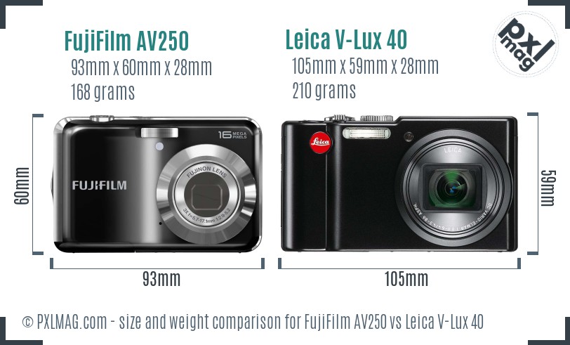 FujiFilm AV250 vs Leica V-Lux 40 size comparison