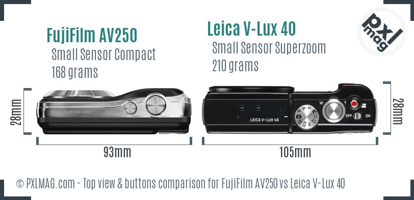 FujiFilm AV250 vs Leica V-Lux 40 top view buttons comparison