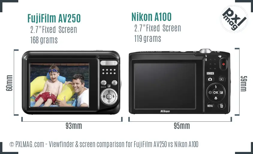 FujiFilm AV250 vs Nikon A100 Screen and Viewfinder comparison