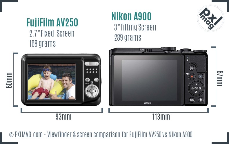 FujiFilm AV250 vs Nikon A900 Screen and Viewfinder comparison