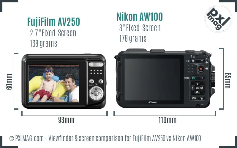 FujiFilm AV250 vs Nikon AW100 Screen and Viewfinder comparison FujiFilm AV250 vs Nikon AW100 Screen and Viewfinder comparison