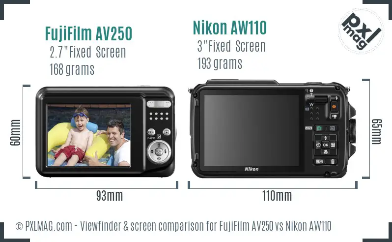 FujiFilm AV250 vs Nikon AW110 Screen and Viewfinder comparison