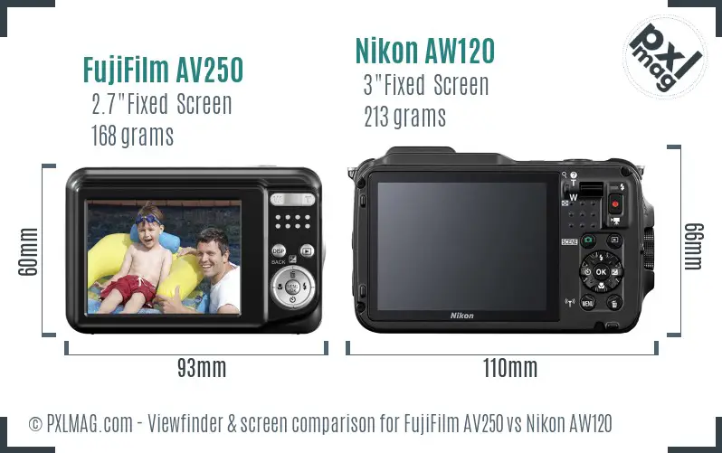 FujiFilm AV250 vs Nikon AW120 Screen and Viewfinder comparison