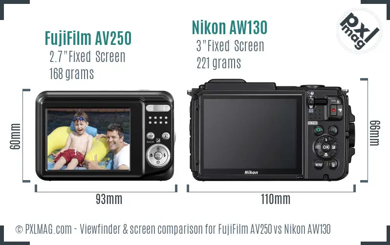 FujiFilm AV250 vs Nikon AW130 Screen and Viewfinder comparison