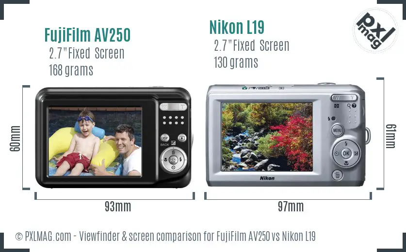 FujiFilm AV250 vs Nikon L19 Screen and Viewfinder comparison