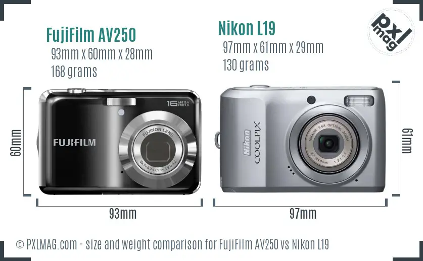 FujiFilm AV250 vs Nikon L19 size comparison