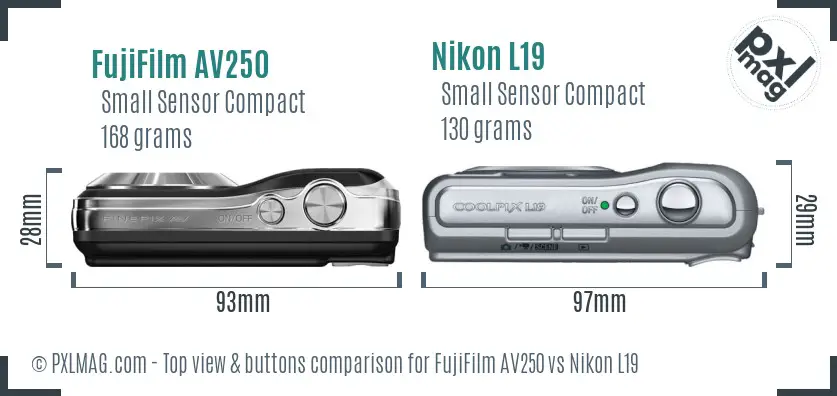 FujiFilm AV250 vs Nikon L19 top view buttons comparison