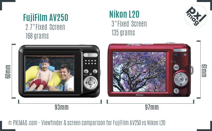 FujiFilm AV250 vs Nikon L20 Screen and Viewfinder comparison