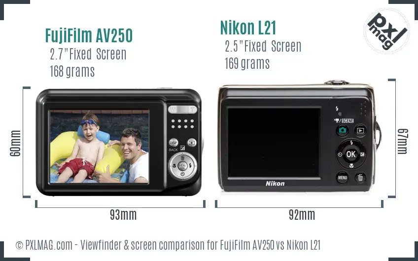 FujiFilm AV250 vs Nikon L21 Screen and Viewfinder comparison