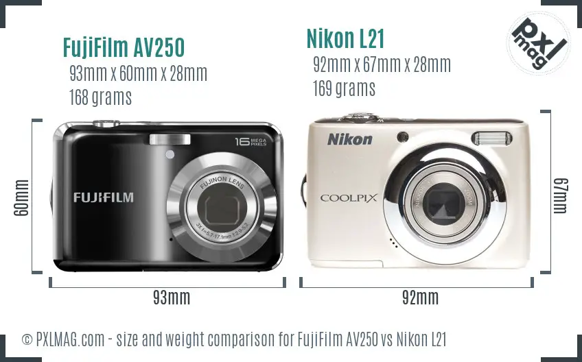 FujiFilm AV250 vs Nikon L21 size comparison