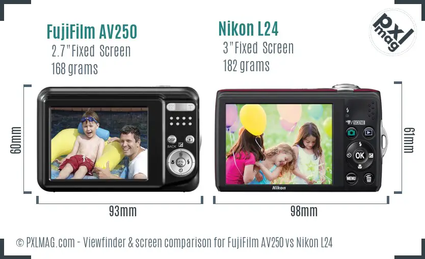 FujiFilm AV250 vs Nikon L24 Screen and Viewfinder comparison